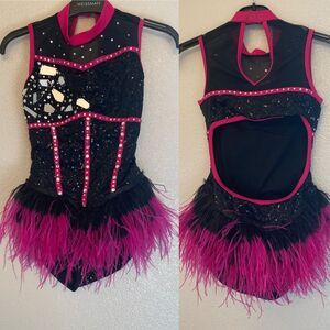 Weissman solo custom Dance costume black hot pink feather Hiccup SQ12167 MC